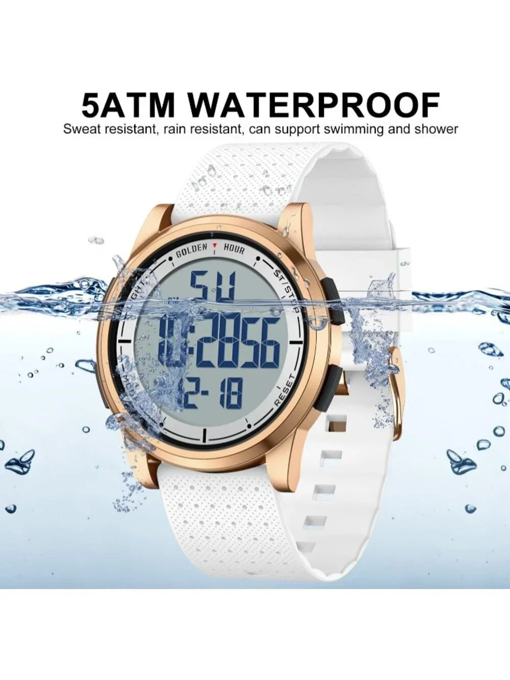 Men's White Rubber Strap Ultra-Thin Minimalist Sports Waterproof Digital Watch